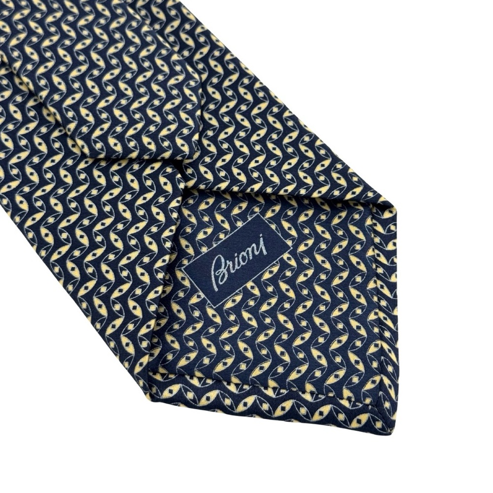 Brioni Mens 100% Silk Neck Tie Dark Navy Geometric Print Luxury‎ Italy